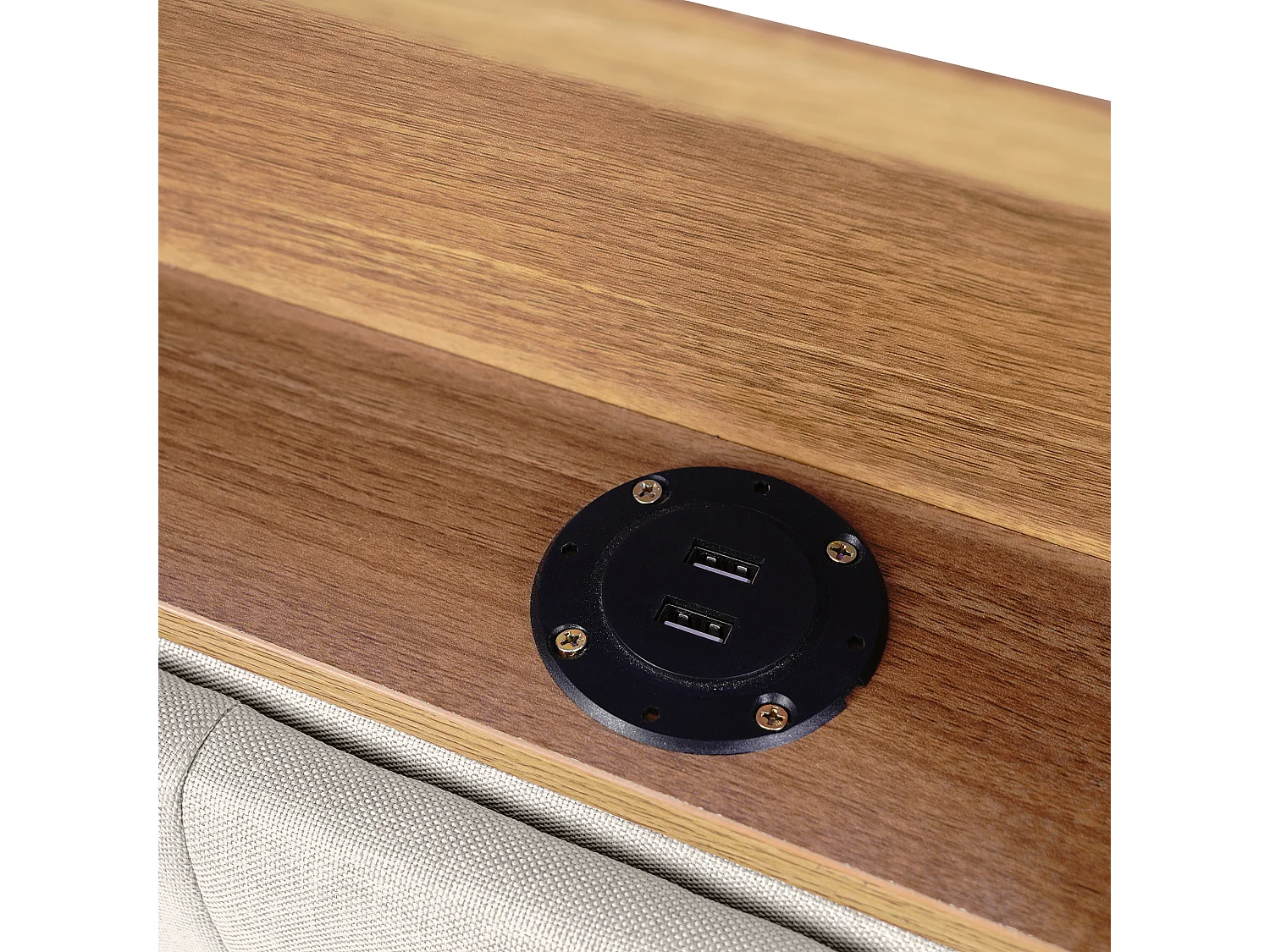 Lit double 140x200cm en lin avec LED、port USb et 2 tiroirs - tête de lit réglable - Beige