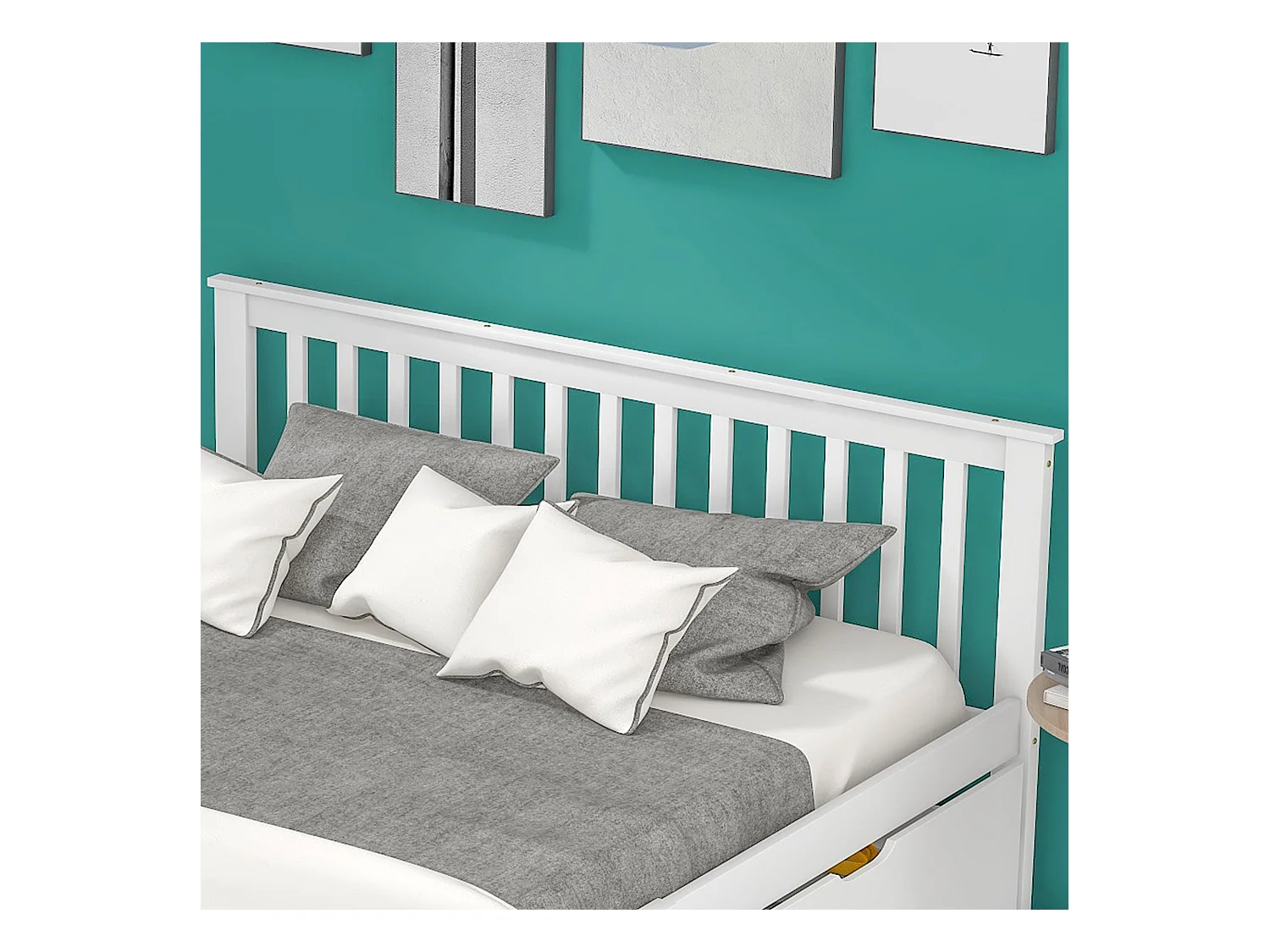 Lit simple 140x200cm en bois massif avec 2 tiroirs - Blanc