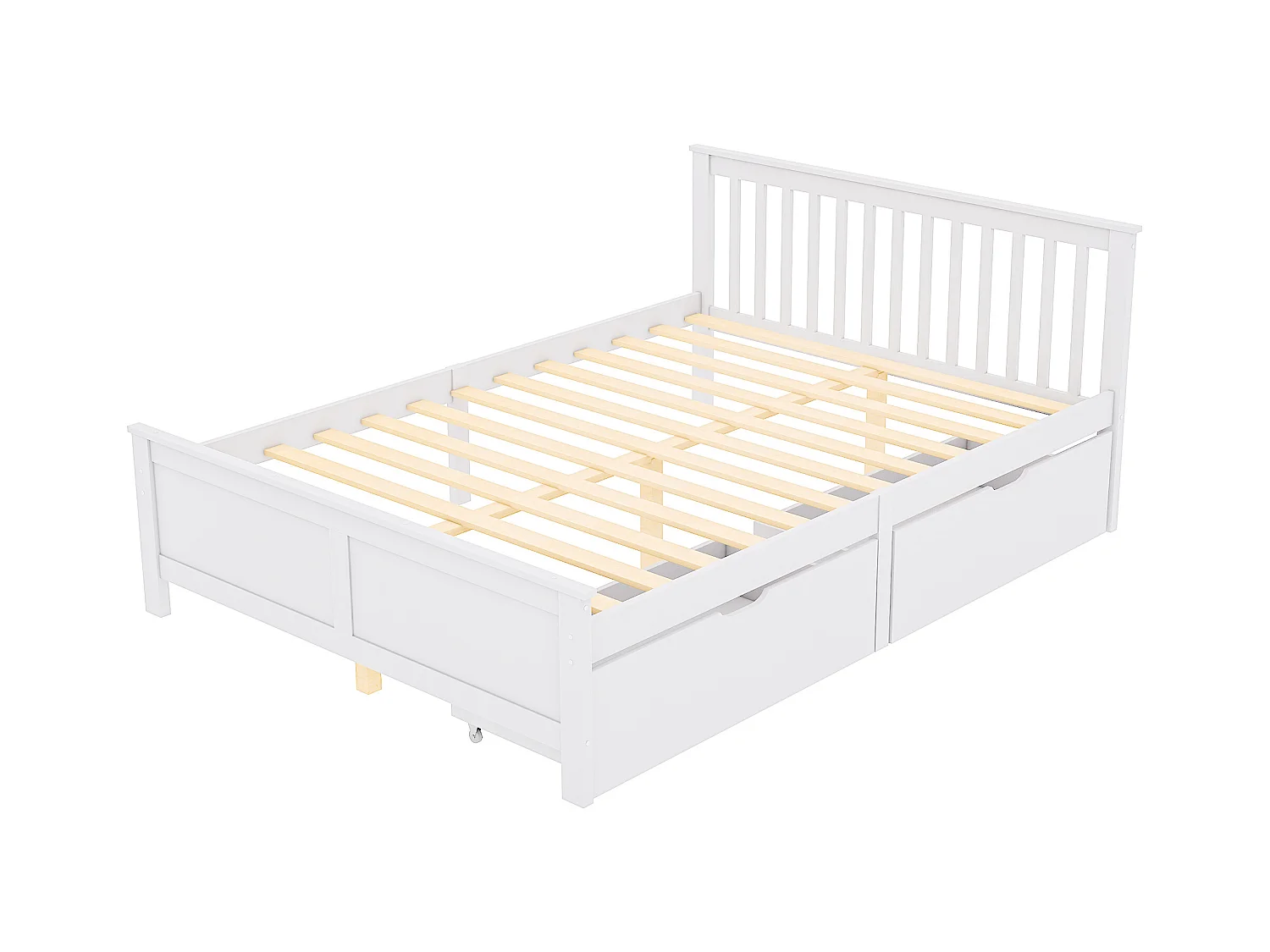 Lit simple 140x200cm en bois massif avec 2 tiroirs - Blanc