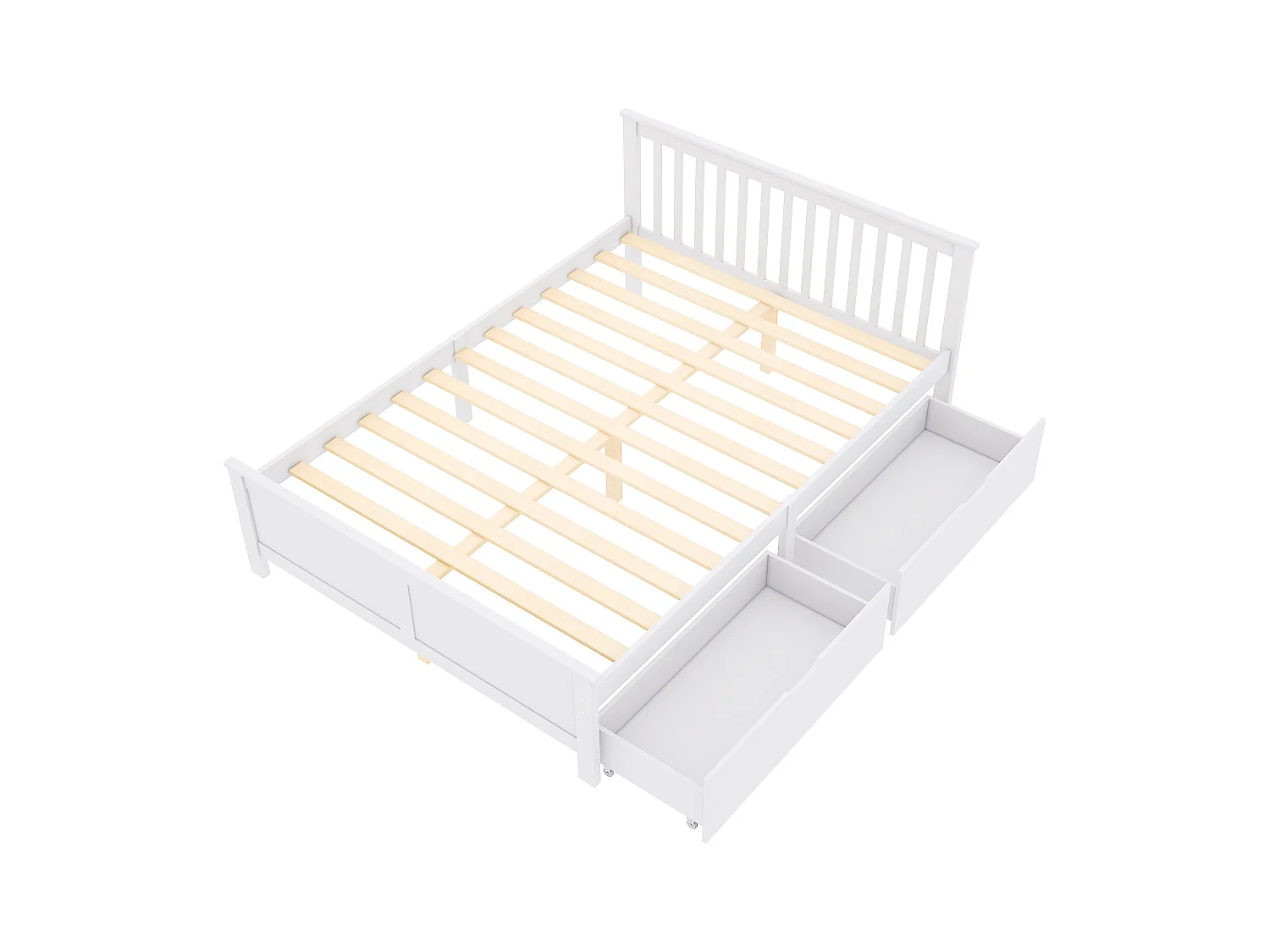 Lit simple 140x200cm en bois massif avec 2 tiroirs - Blanc