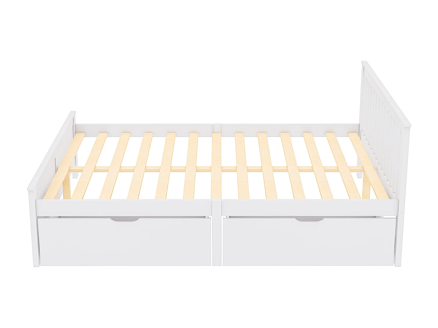 Lit simple 140x200cm en bois massif avec 2 tiroirs - Blanc