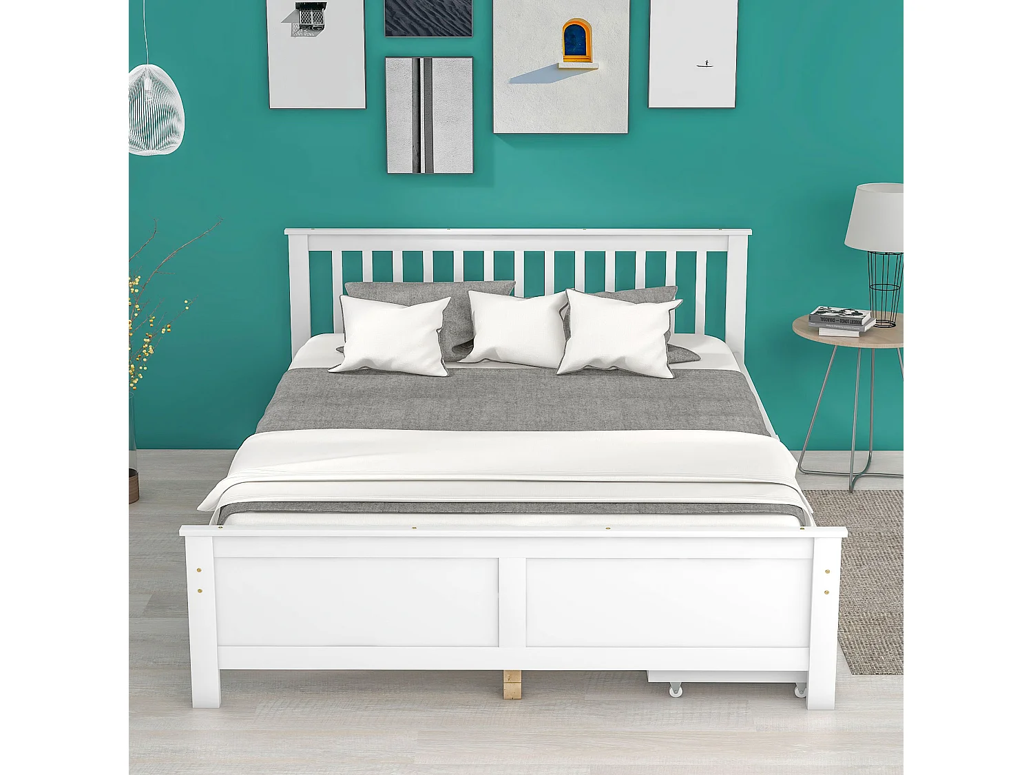 Einzelbett 140 x 200 cm aus Massivholz mit 2 Schubladen – Weiß