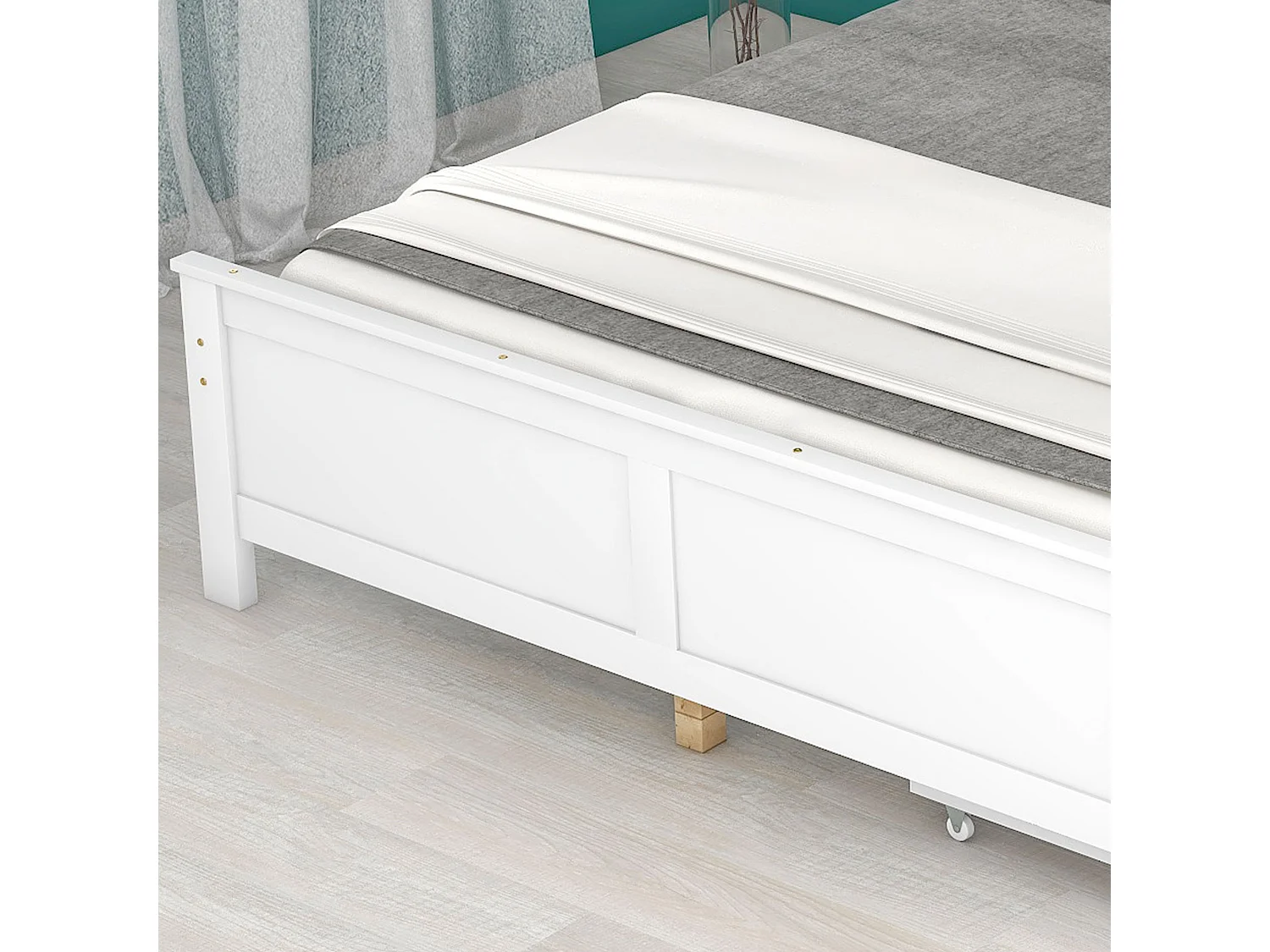 Einzelbett 140 x 200 cm aus Massivholz mit 2 Schubladen – Weiß