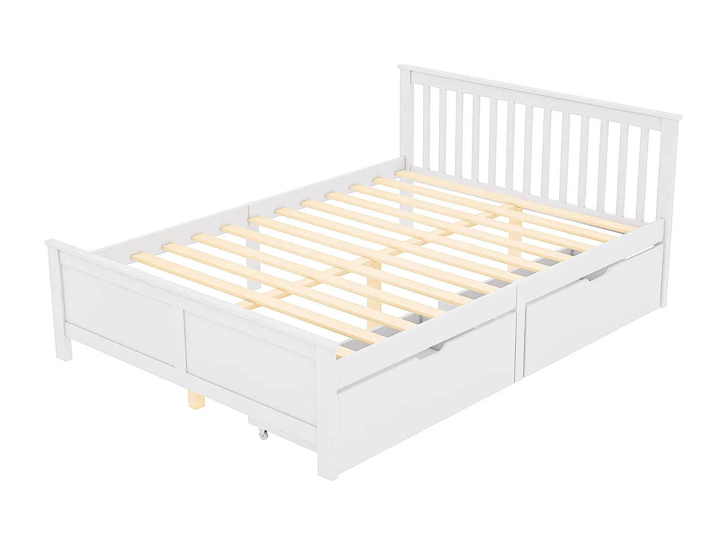 Einzelbett 140 x 200 cm aus Massivholz mit 2 Schubladen – Weiß