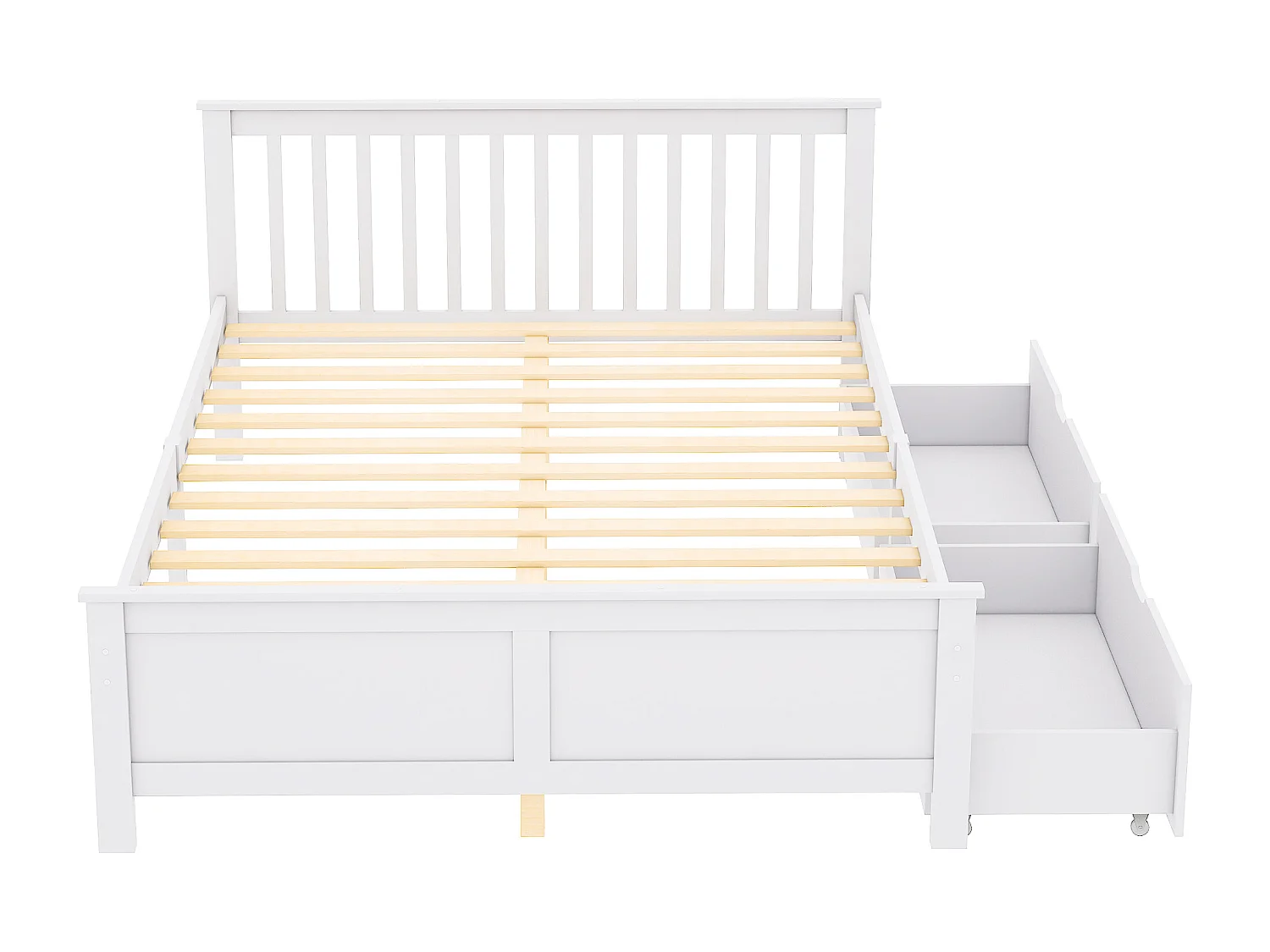 Einzelbett 140 x 200 cm aus Massivholz mit 2 Schubladen – Weiß