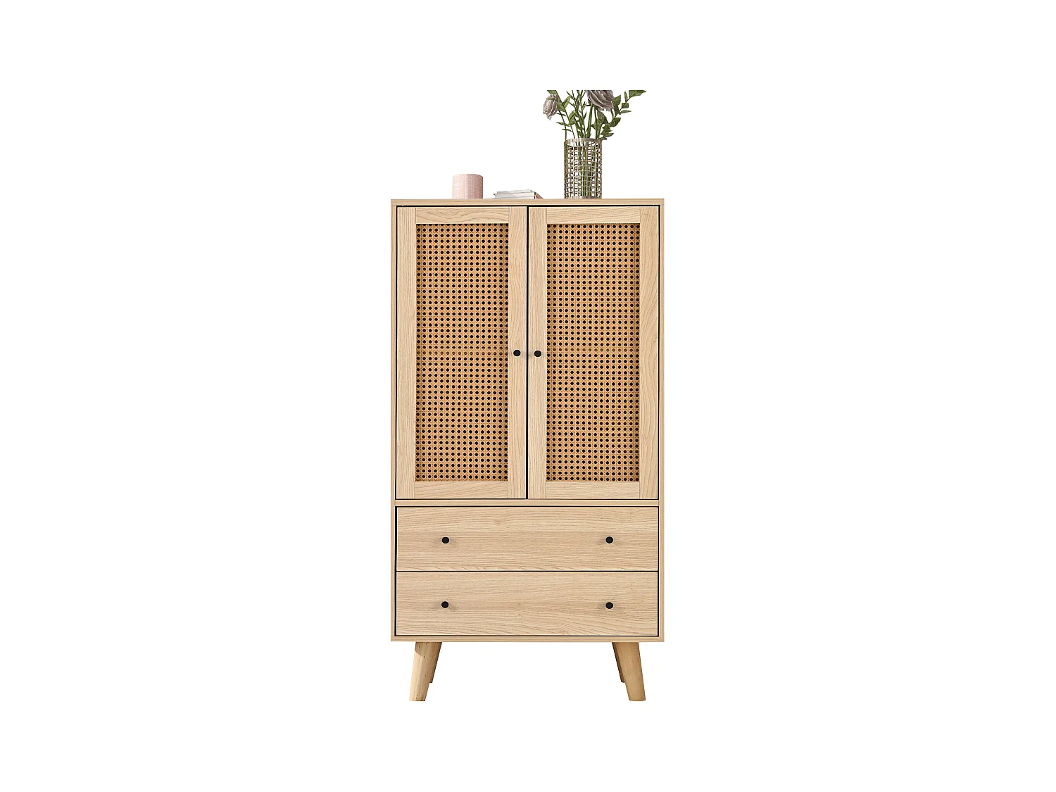 Hohes Sideboard – 2 Türen und 2 Schubladen – Landhausstil – Natur