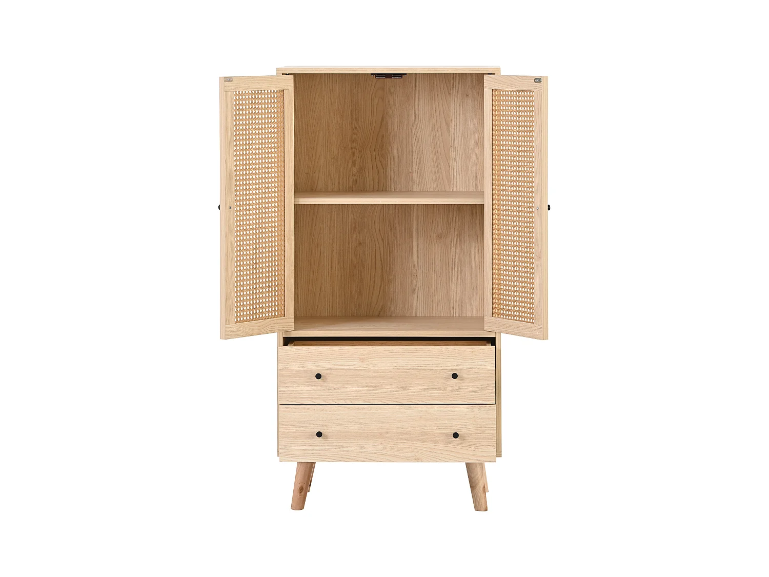 Hohes Sideboard – 2 Türen und 2 Schubladen – Landhausstil – Natur