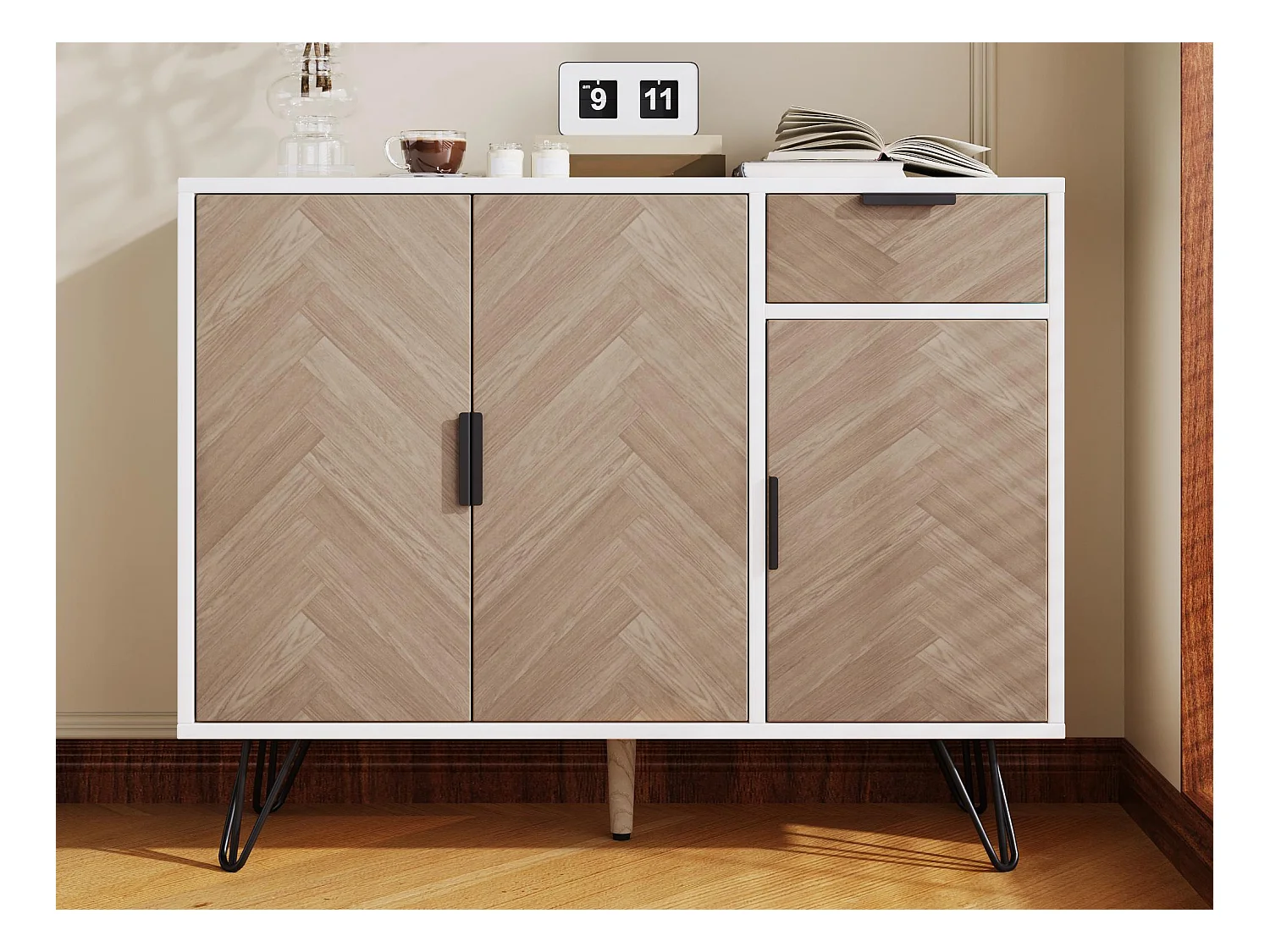 Buffet bas - 3 portes et 1 tiroir - MDF - Naturel