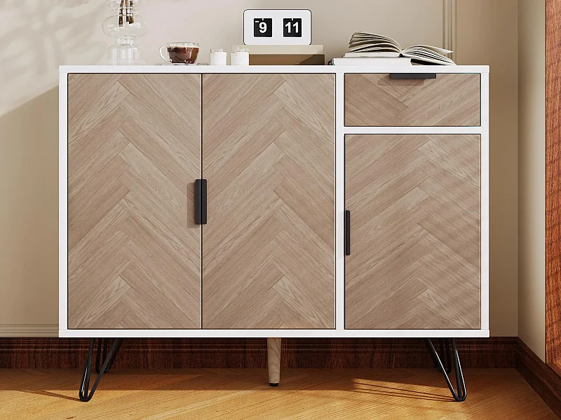 Niedriges Sideboard – 3 Türen und 1 Schublade – MDF – Natur