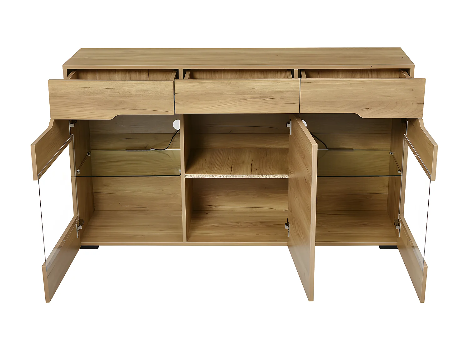 Buffet bas avec LED - 3 portes et 3 tiroirs - Naturel