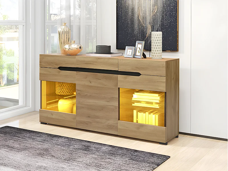 Laag dressoir met LED - 3 deuren en 3 lades - Naturel