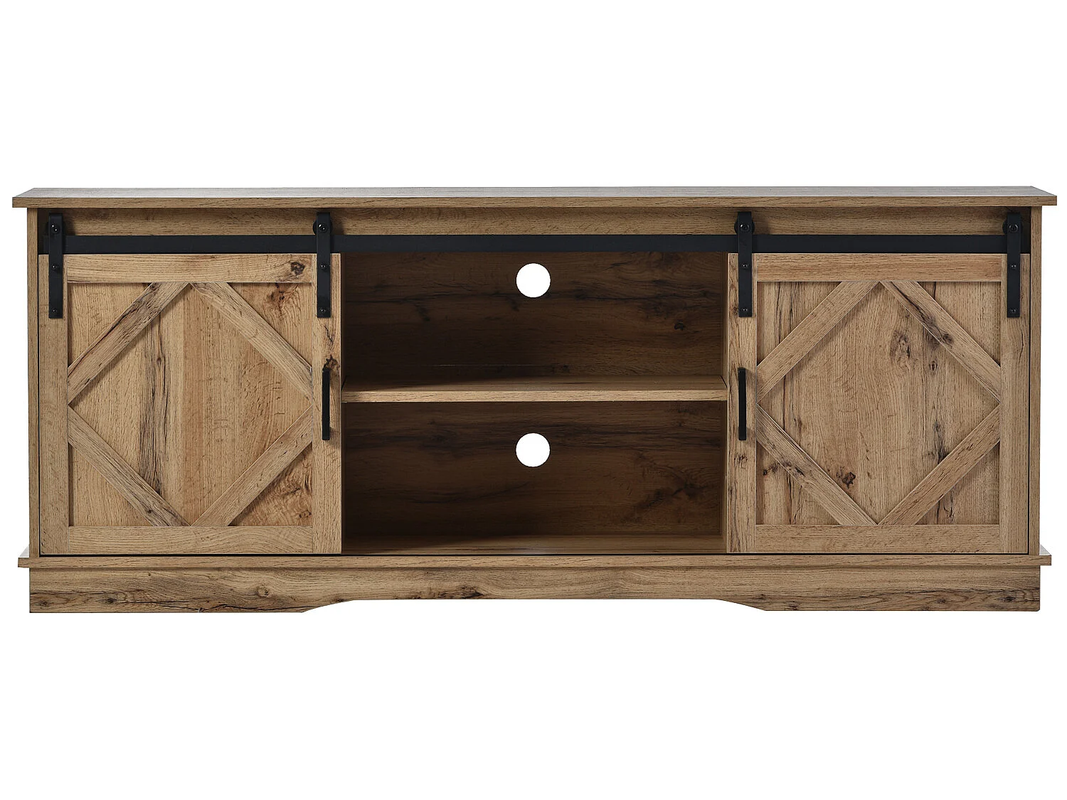 Buffet avec 2 portes coulissantes + compartiments - étagères internes réglables - Naturel