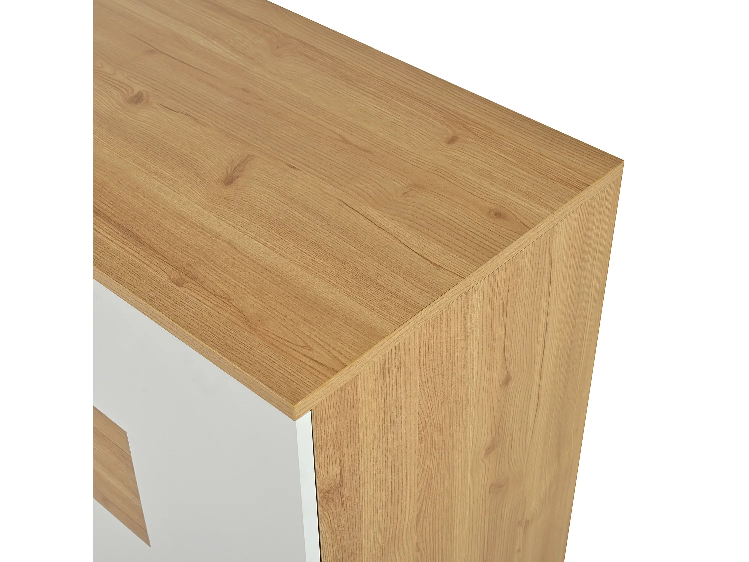 Credenza bassa con LED - 2 ante e 4 cassetti - stile contemporaneo - Bianco e naturale