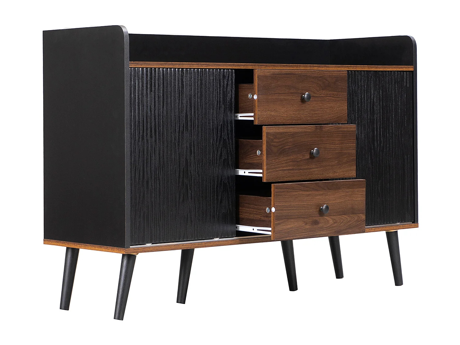 Niedriges Sideboard mit 3 Schubladen und 2 Türen – zeitgenössischer Stil – Schwarz und Natur