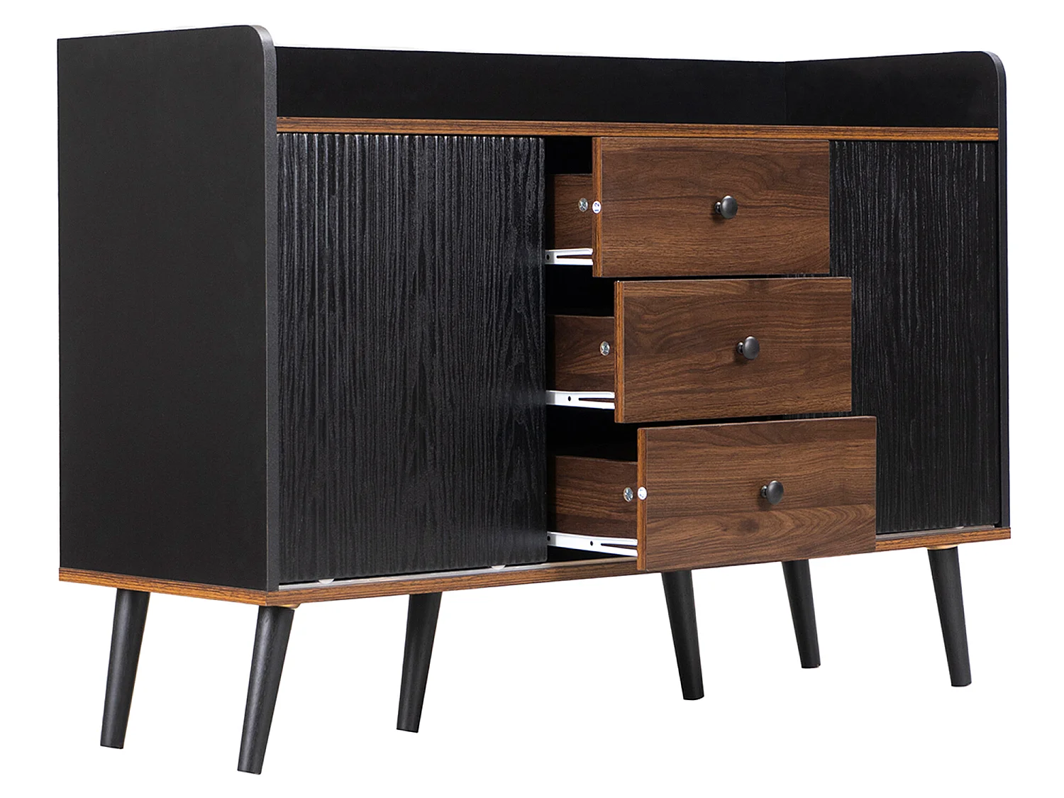 Credenza bassa con 3 cassetti e 2 ante - stile contemporaneo - Nero e naturale