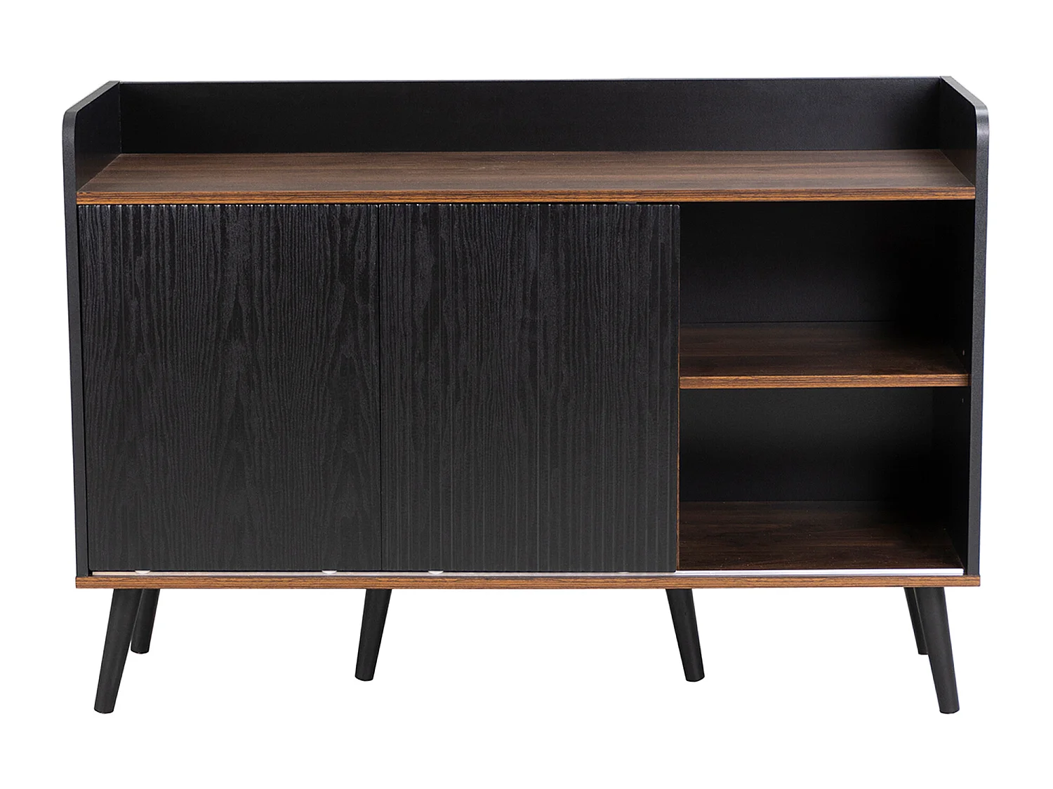 Credenza bassa con 3 cassetti e 2 ante - stile contemporaneo - Nero e naturale