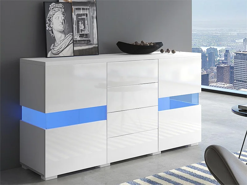 Sideboard mit LED – 2 Türen und 4 Schubladen – weiß