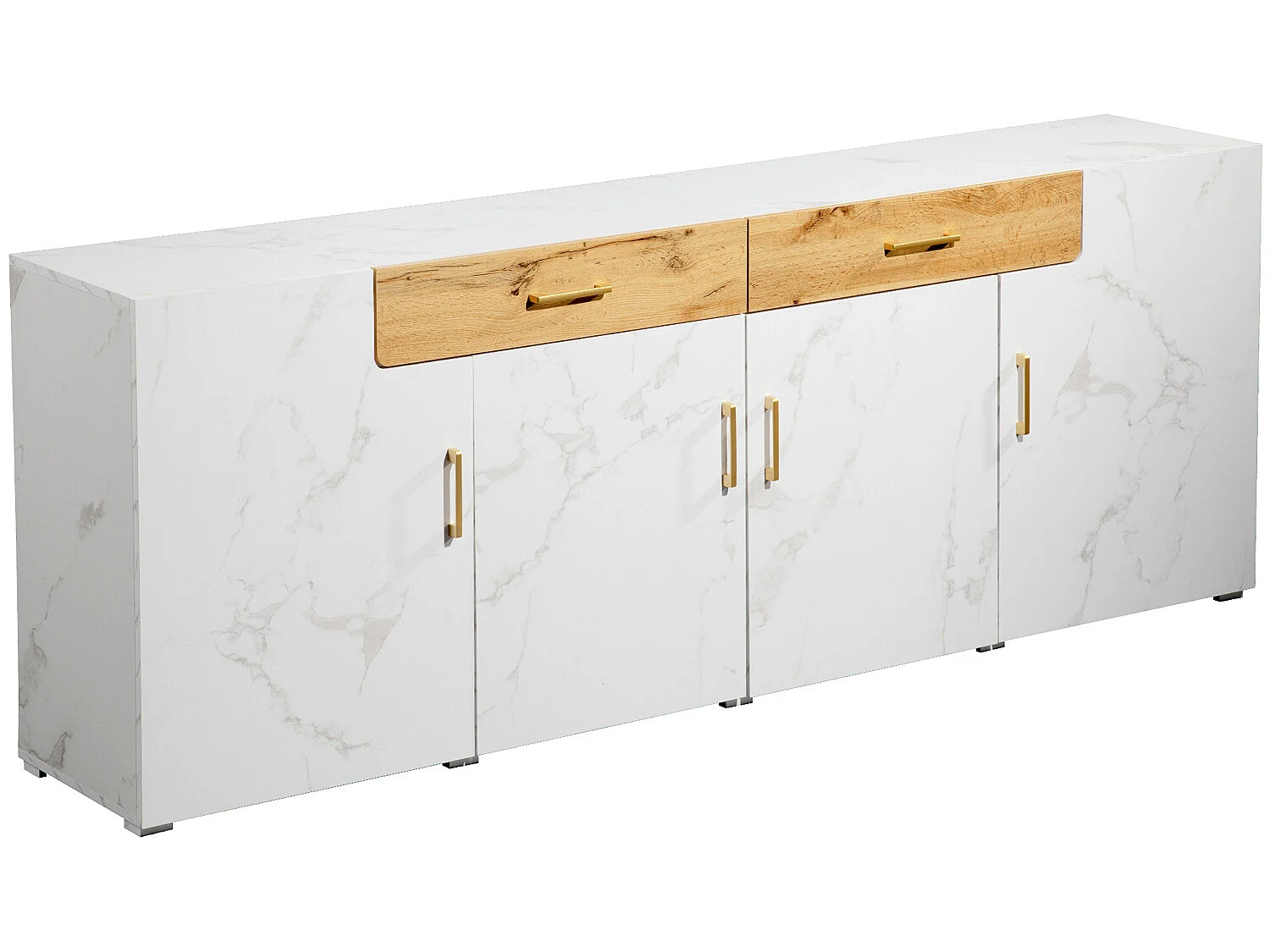 Buffet L 200cm - 4 portes avec 2 tiroirs - Blanc