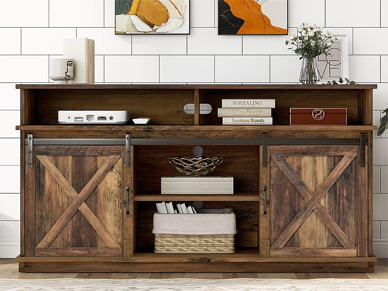 Sideboard mit 2 Schiebetüren und Fächern – verstellbare Innenregale – Braun