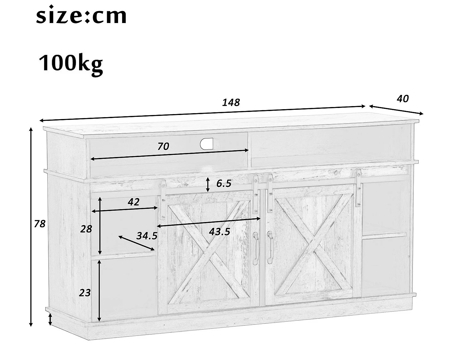 Buffet - 2 portes coulissantes et compartiments - étagères internes réglables - Marron