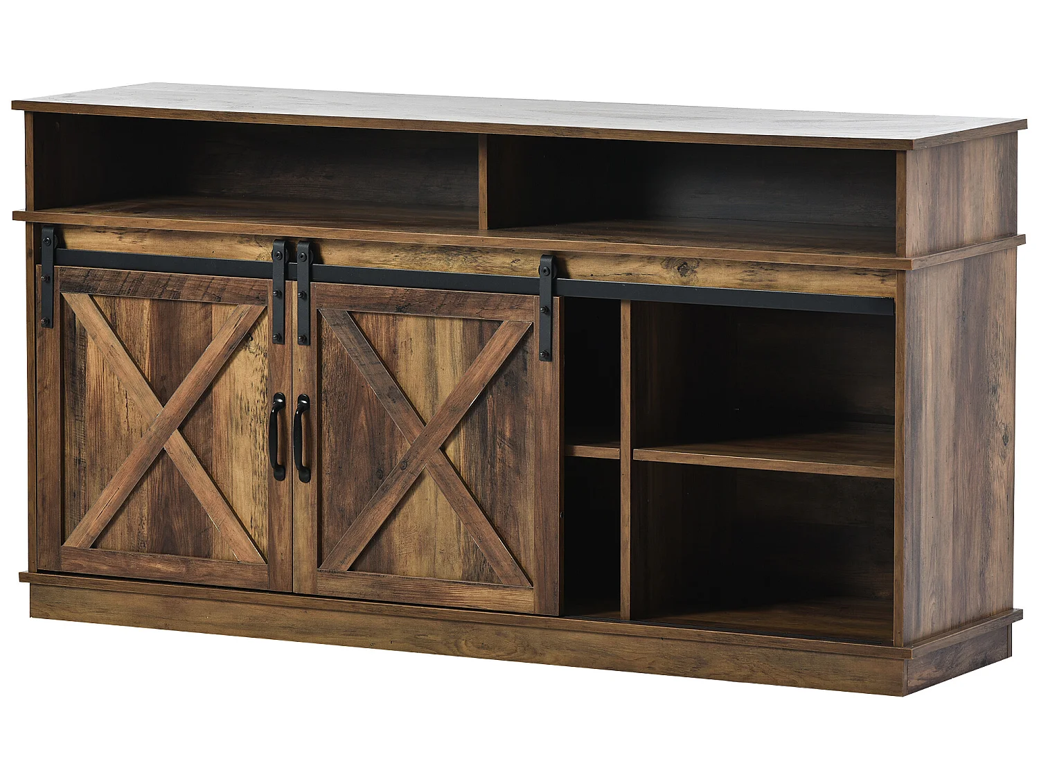 Buffet - 2 portes coulissantes et compartiments - étagères internes réglables - Marron