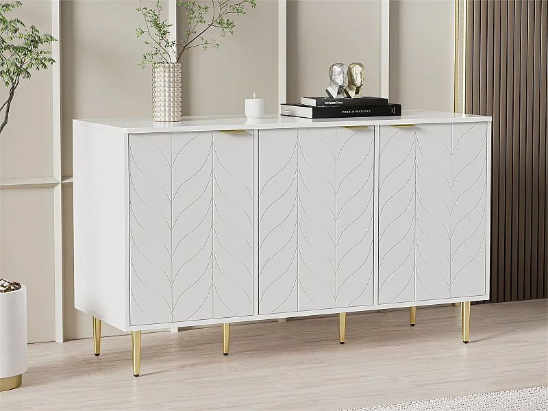 Sideboard mit 6 Fächern – vergoldete Füße und Griffe – moderner Stil – weiß