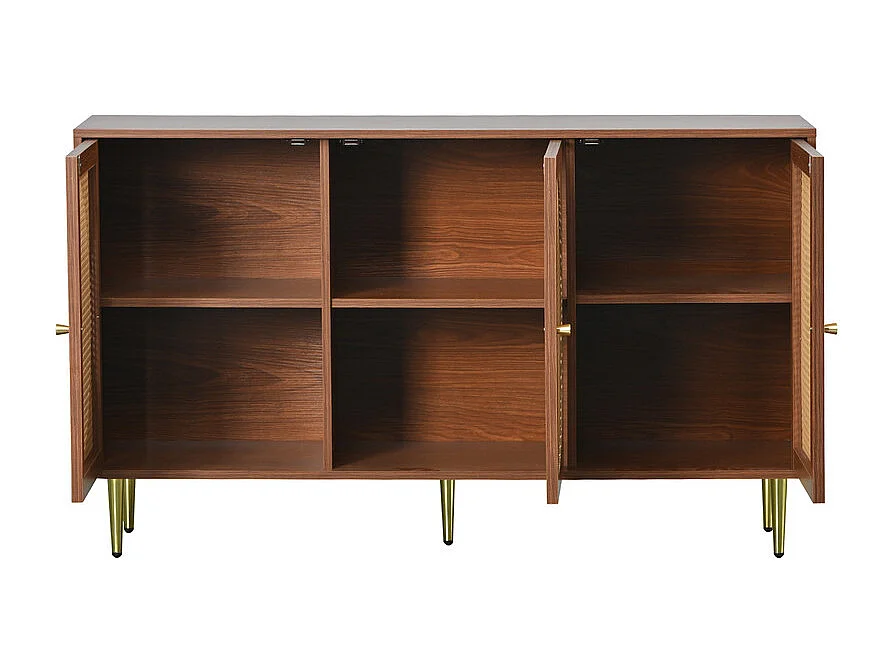Credenza in rattan con maniglie in metallo - 3 ante - Naturale scuro