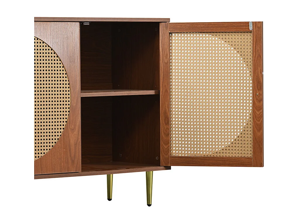 Credenza in rattan con maniglie in metallo - 3 ante - Naturale scuro
