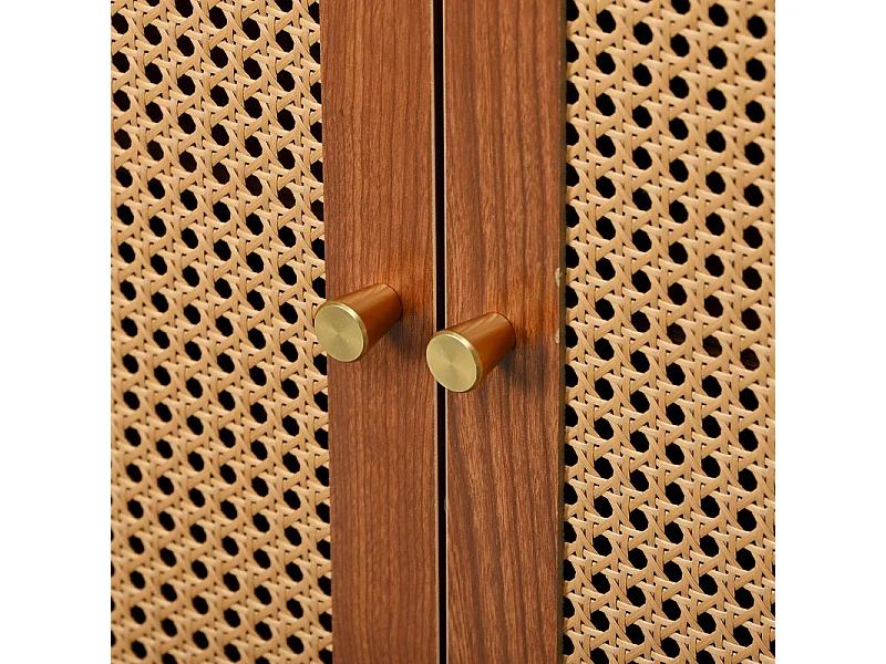 Credenza in rattan con maniglie in metallo - 3 ante - Naturale scuro