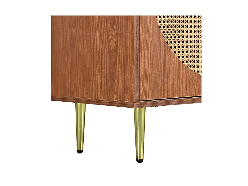 Credenza in rattan con maniglie in metallo - 3 ante - Naturale scuro