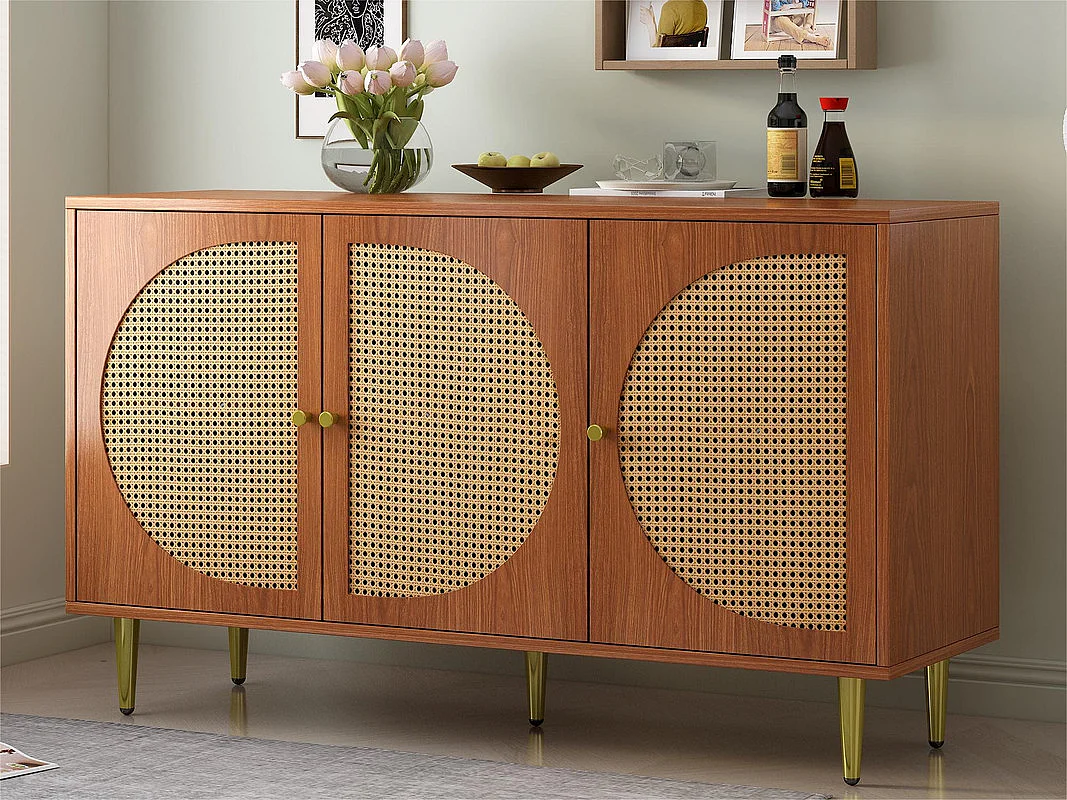 Rattan-Sideboard mit Metallgriffen – 3 Türen – Dunkel natürlich