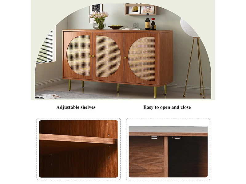 Rattan-Sideboard mit Metallgriffen – 3 Türen – Dunkel natürlich