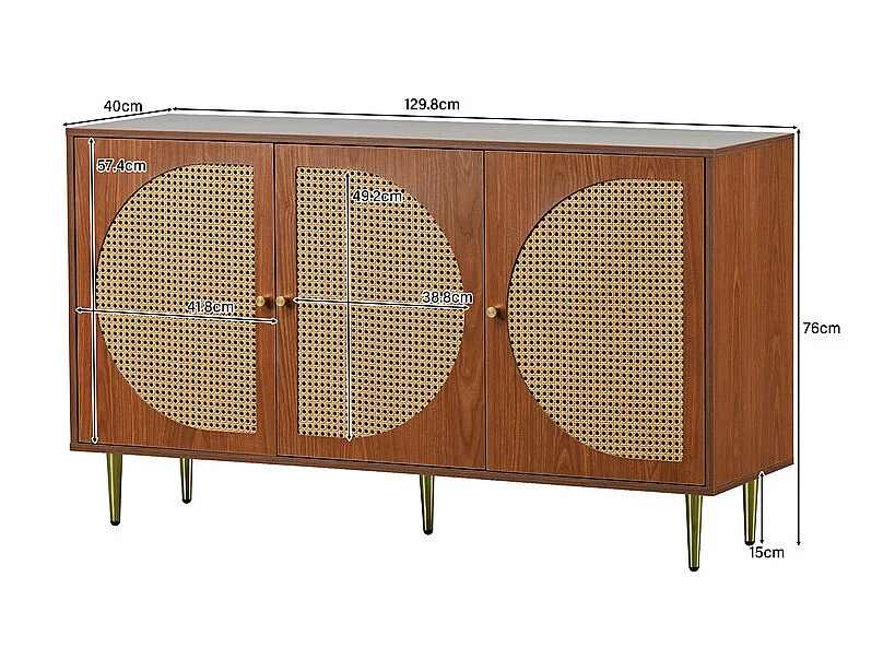 Rattan-Sideboard mit Metallgriffen – 3 Türen – Dunkel natürlich