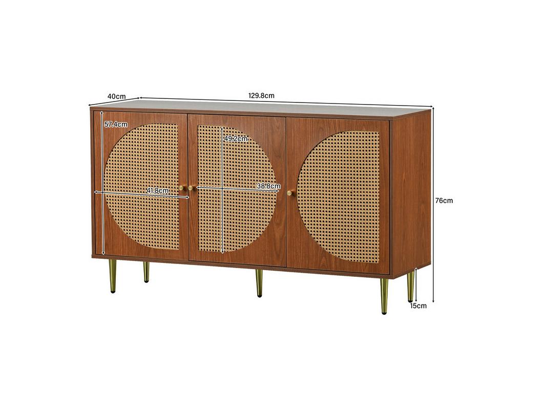 Credenza in rattan con maniglie in metallo - 3 ante - Naturale scuro