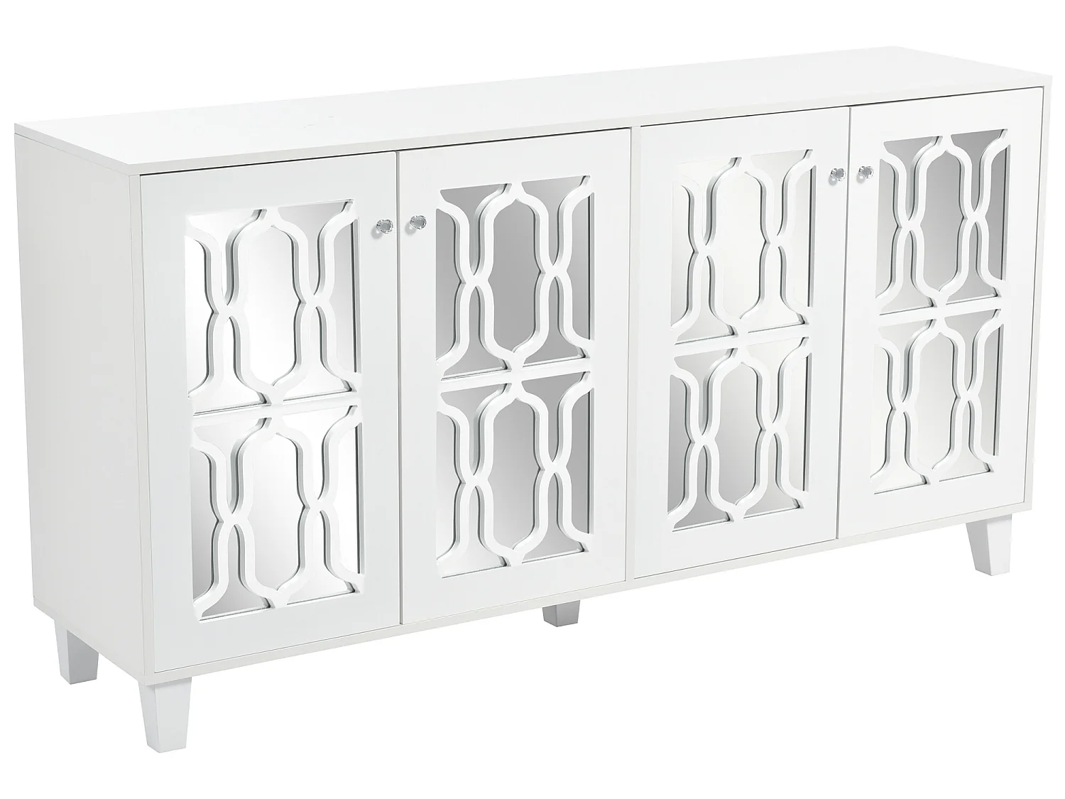 Buffet - 4 portes et étagères réglable - poignée en cristal - Blanc