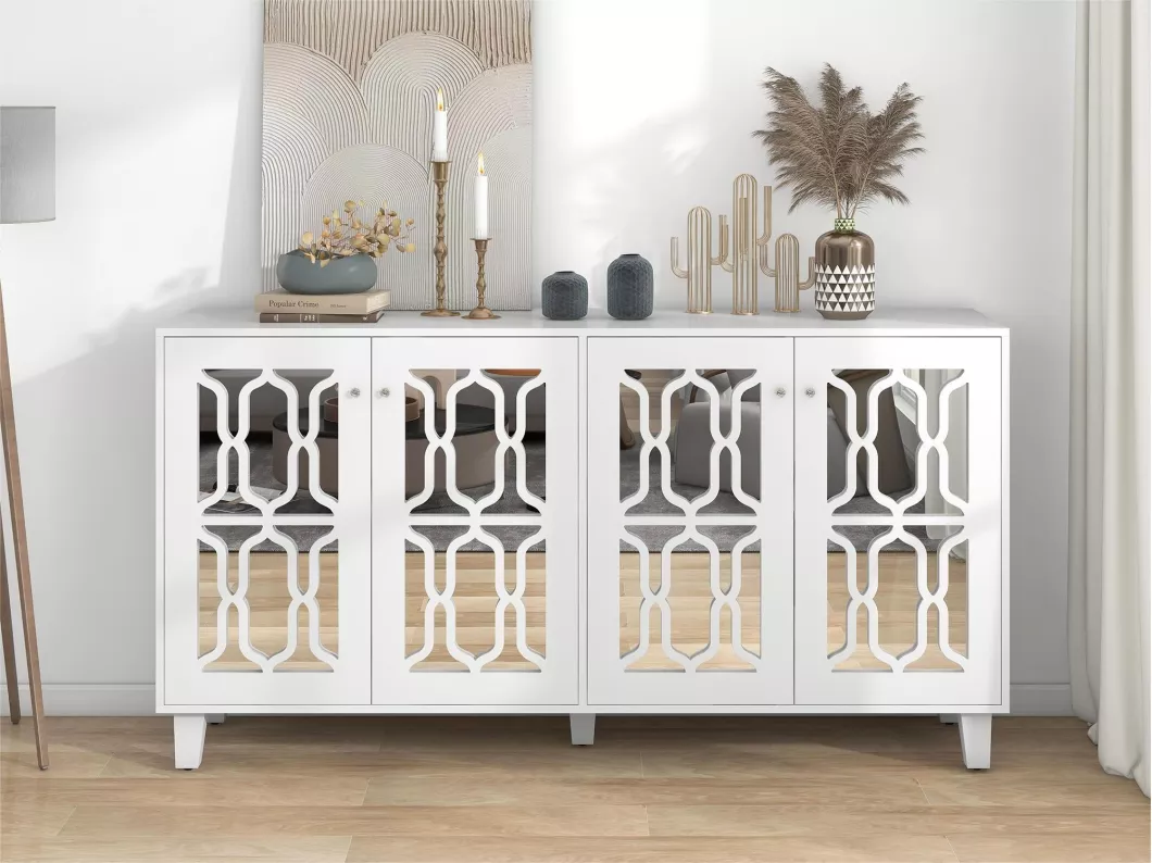 Kauf Unique Sideboard – 4 Türen und verstellbare Einlegeböden – Kristallgriff – Weiß