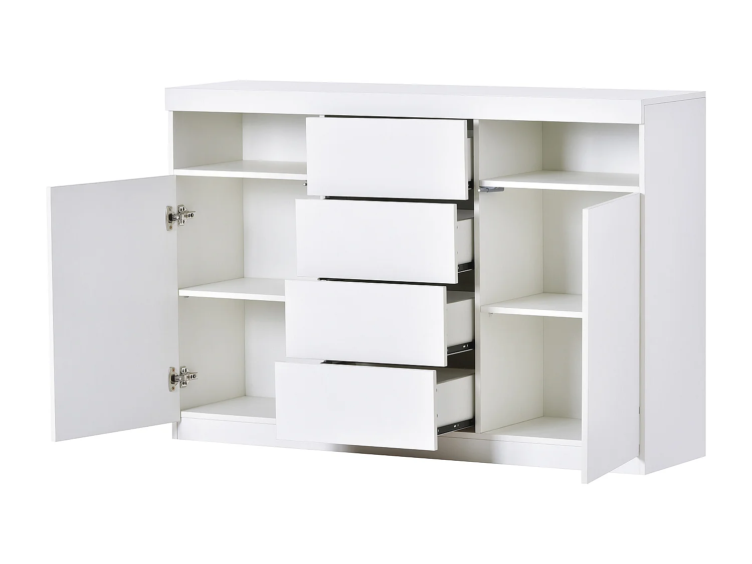 Buffet modrne avec LED - 4 tiroirs & 2 compartements ouvertes - blanc