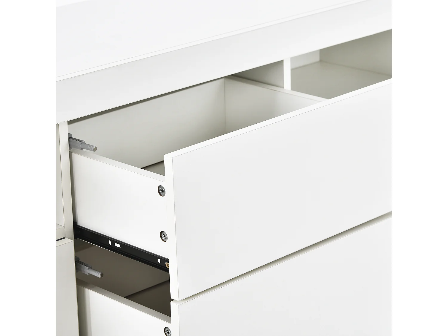 Buffet modrne avec LED - 4 tiroirs & 2 compartements ouvertes - blanc