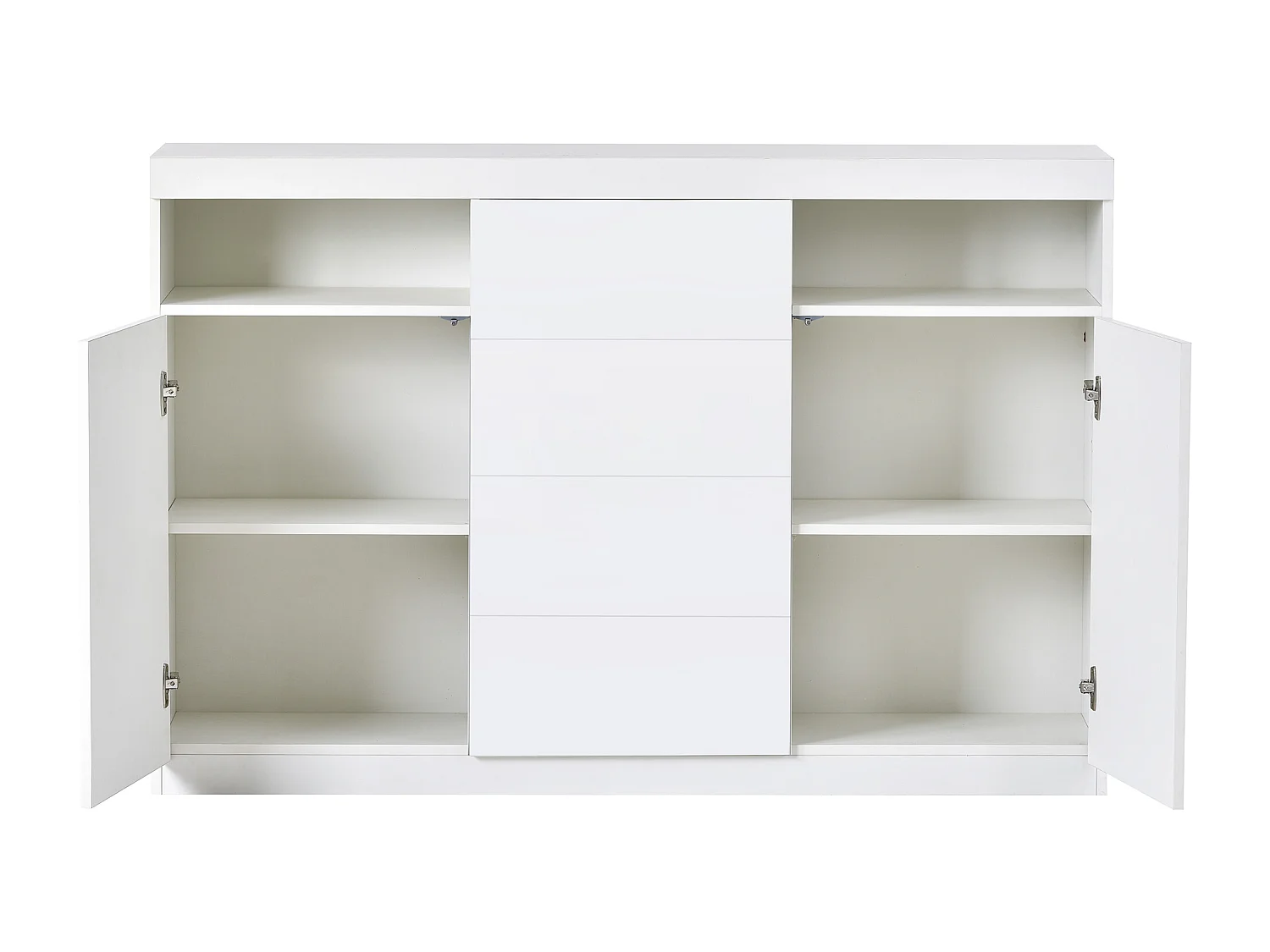 Buffet modrne avec LED - 4 tiroirs & 2 compartements ouvertes - blanc