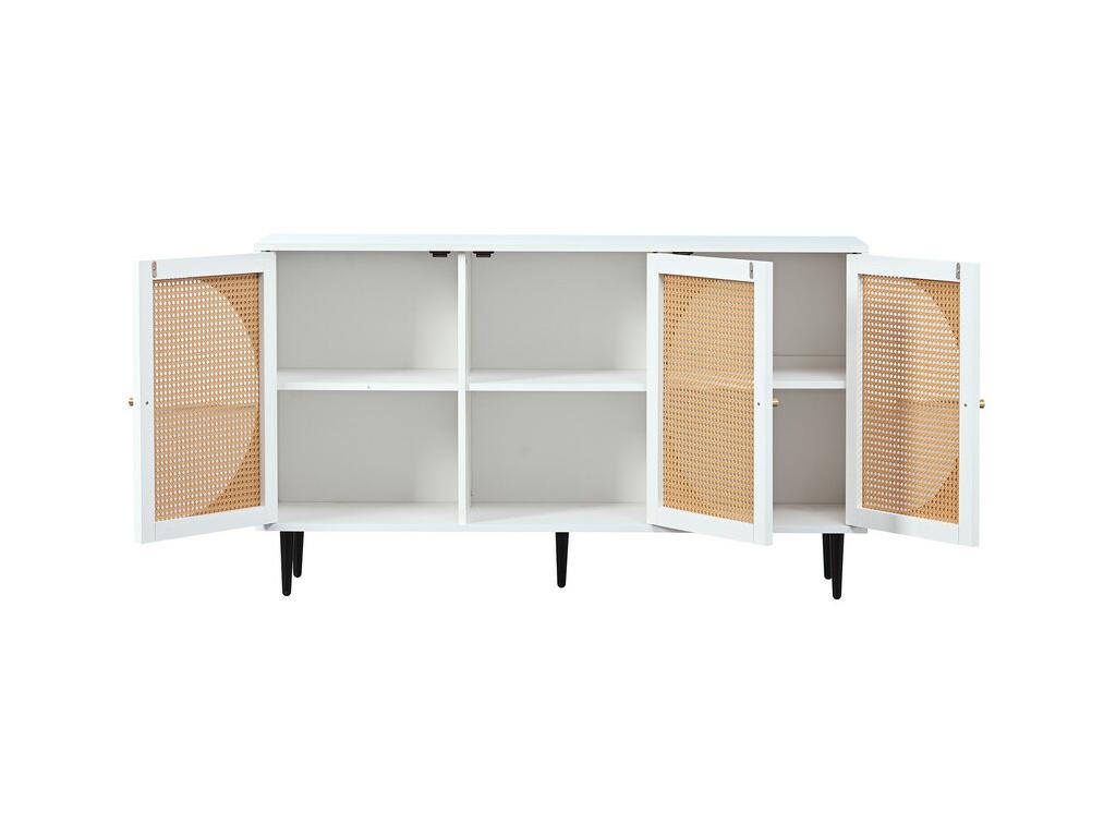 Rattan Sideboard mit Metallgriffen 3 Turen WeiB