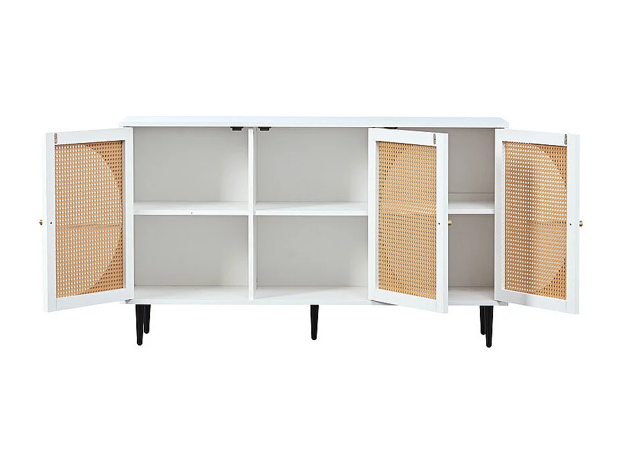 Aparador de ratán con tiradores de metal - 3 puertas - Blanco