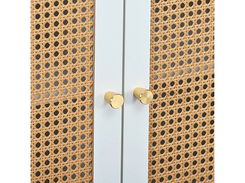 Aparador de ratán con tiradores de metal - 3 puertas - Blanco