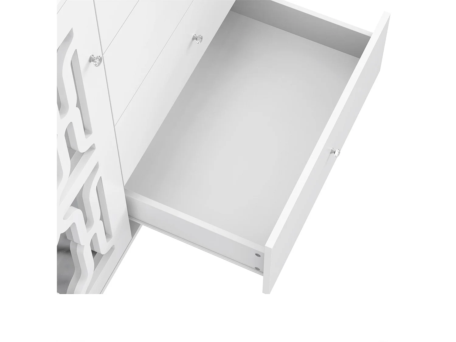 Laag dressoir - 2 deuren en 4 laden - kristallen handgreep - Wit