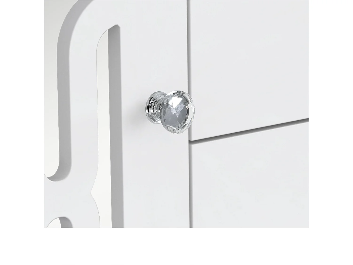 Laag dressoir - 2 deuren en 4 laden - kristallen handgreep - Wit