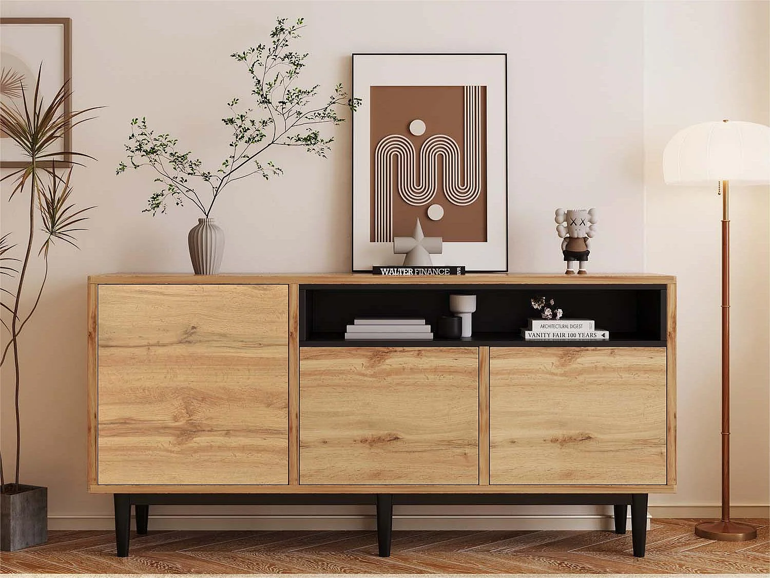 Sideboard mit 3 Türen und 2 Fächern – für Wohn- und Esszimmer – Natur