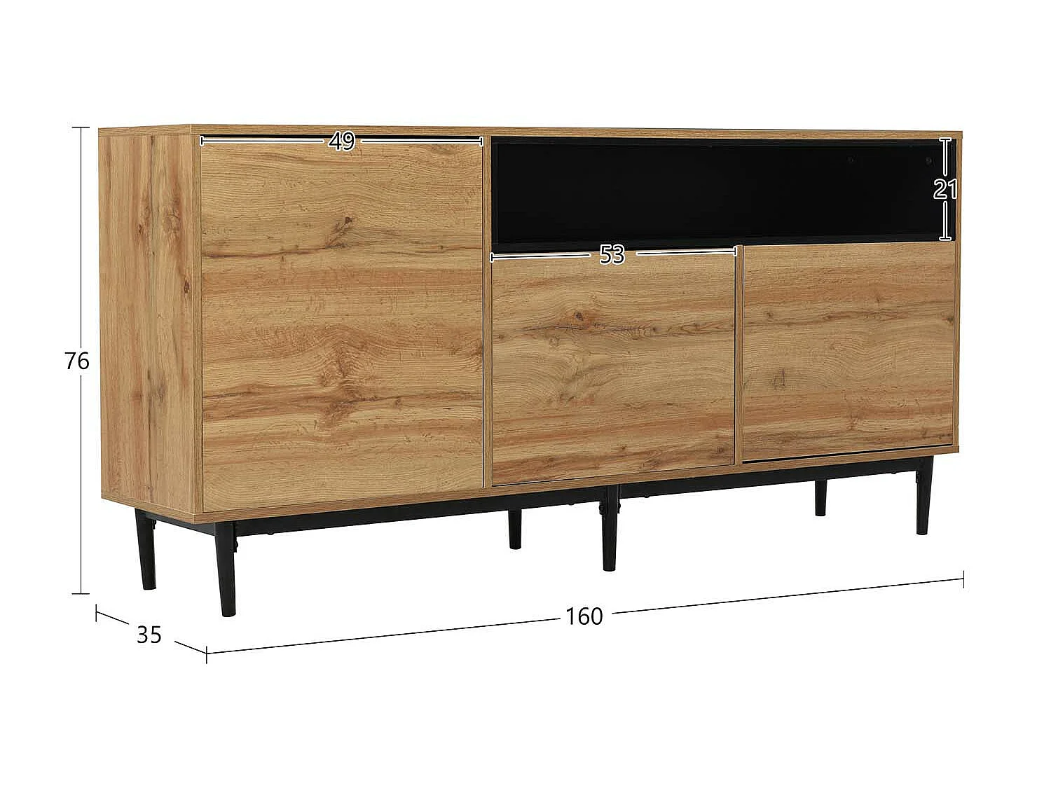 Sideboard mit 3 Türen und 2 Fächern – für Wohn- und Esszimmer – Natur