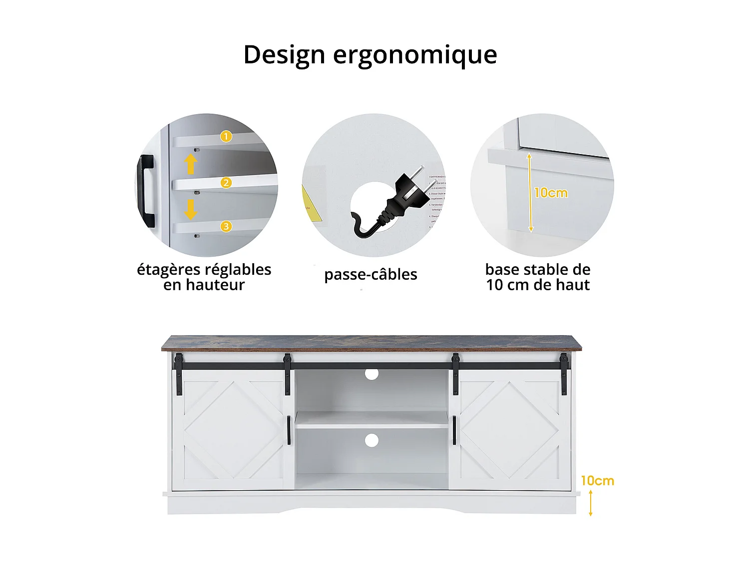 Buffet avec 2 portes coulissantes + compartiments - étagères internes réglables - Blanc
