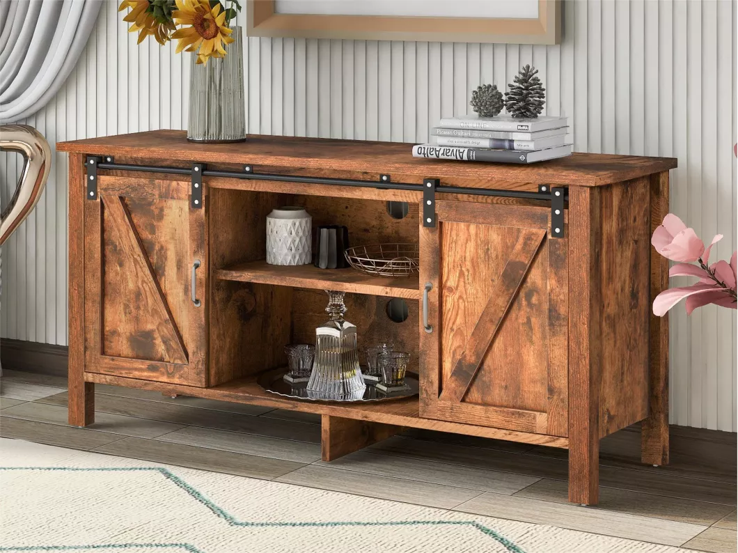 Kauf Unique Sideboard mit 2 Schiebetüren + Fächern + verstellbaren Einlegeböden – Vintage-Braun