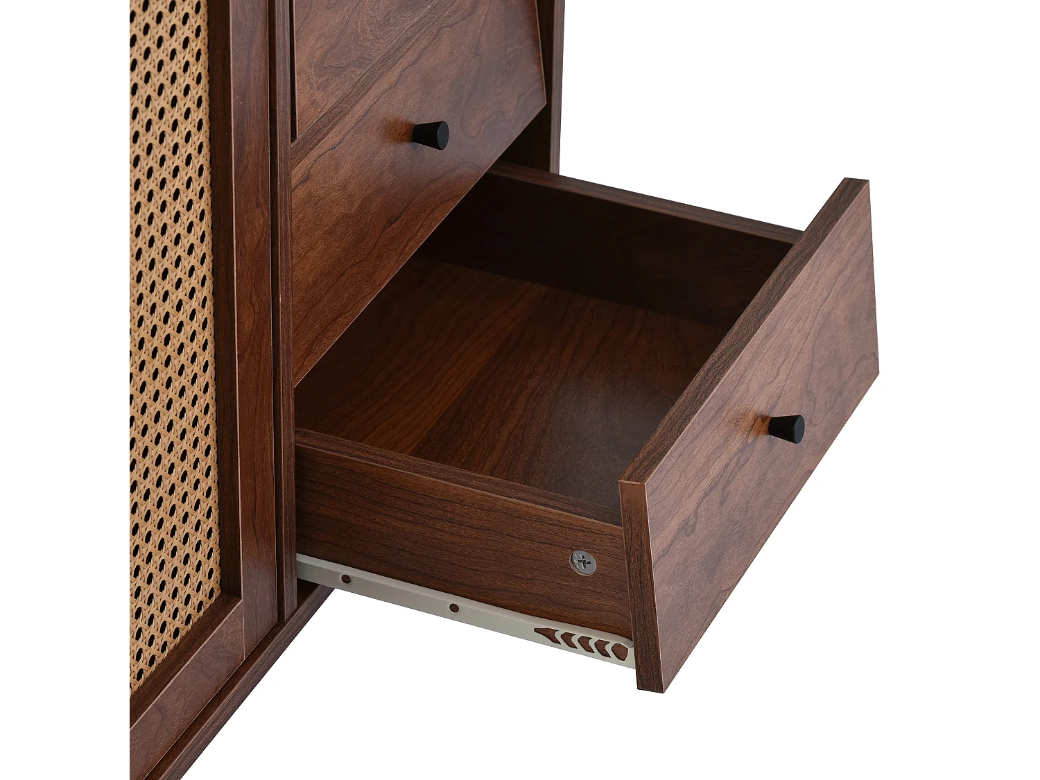 Credenza con 3 ante e 2 cassetti - ante in resina intrecciata - stile country - Marrone