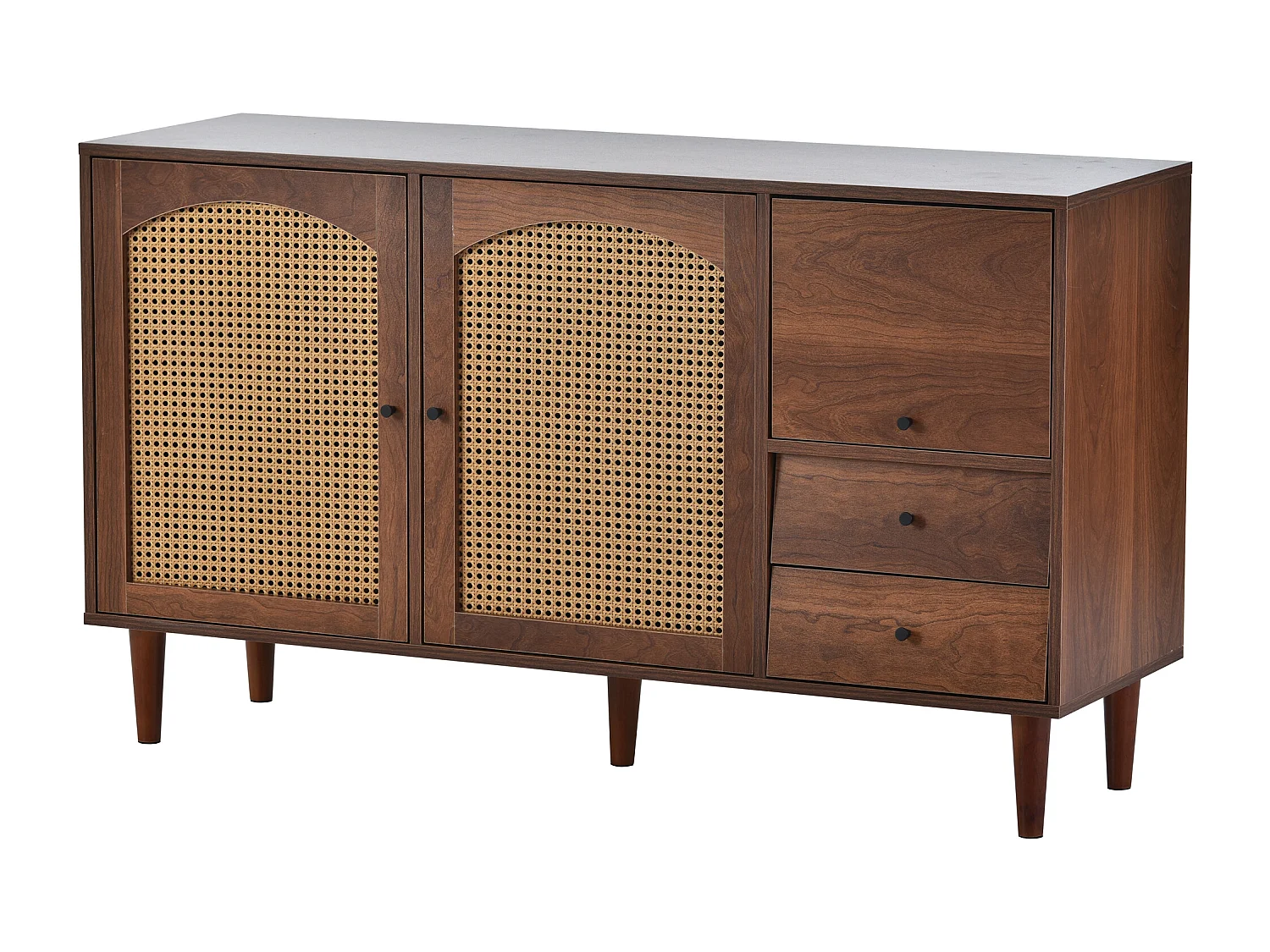 Credenza con 3 ante e 2 cassetti - ante in resina intrecciata - stile country - Marrone